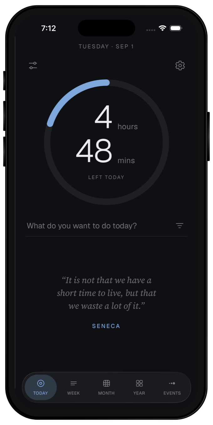 TimeLeft on iPhone, showing a ring counting down 4 hours 48 minutes left today.