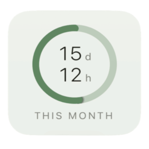The This Month widget in a light theme: a ring with 15 days 12 hours left.